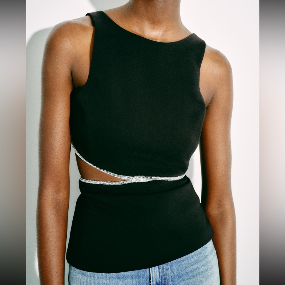 Zara limited edition rhinestone jewel cut out top - Picture 4 of 10
